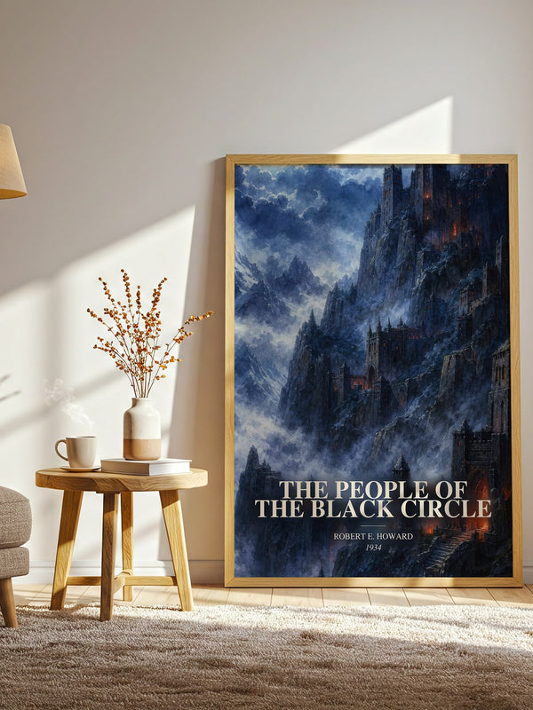 The People of the Black Circle watercolour print in frame leaning in hallway – fantasy wall art
