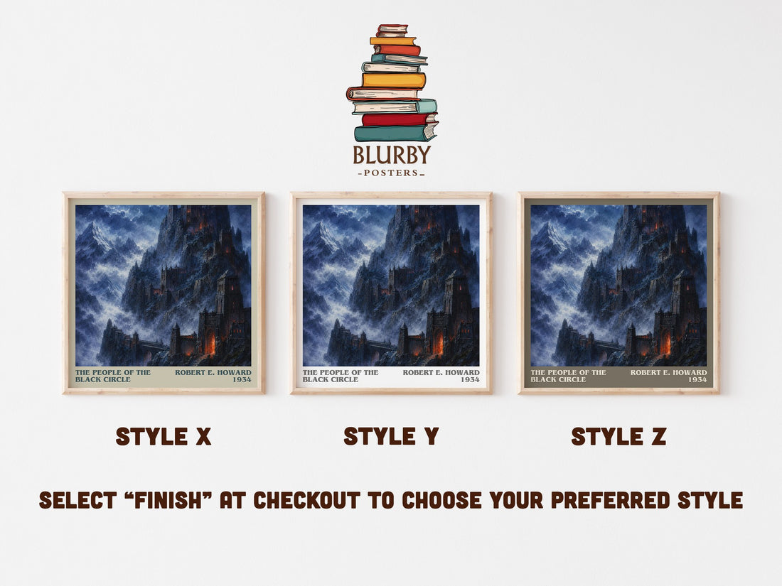 The People of the Black Circle literary print in frame leaning in hallway – fantasy wall art (mockup)