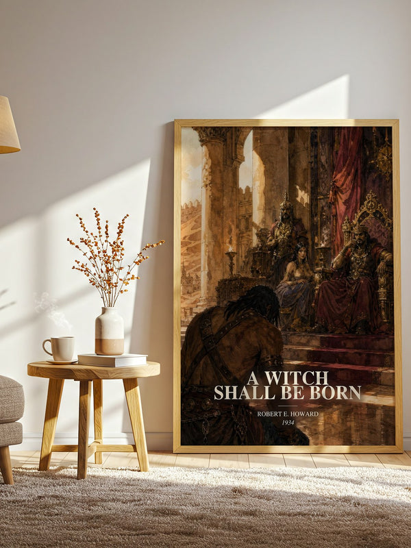 A Witch Shall Be Born watercolour print in frame leaning in hallway – fantasy wall art