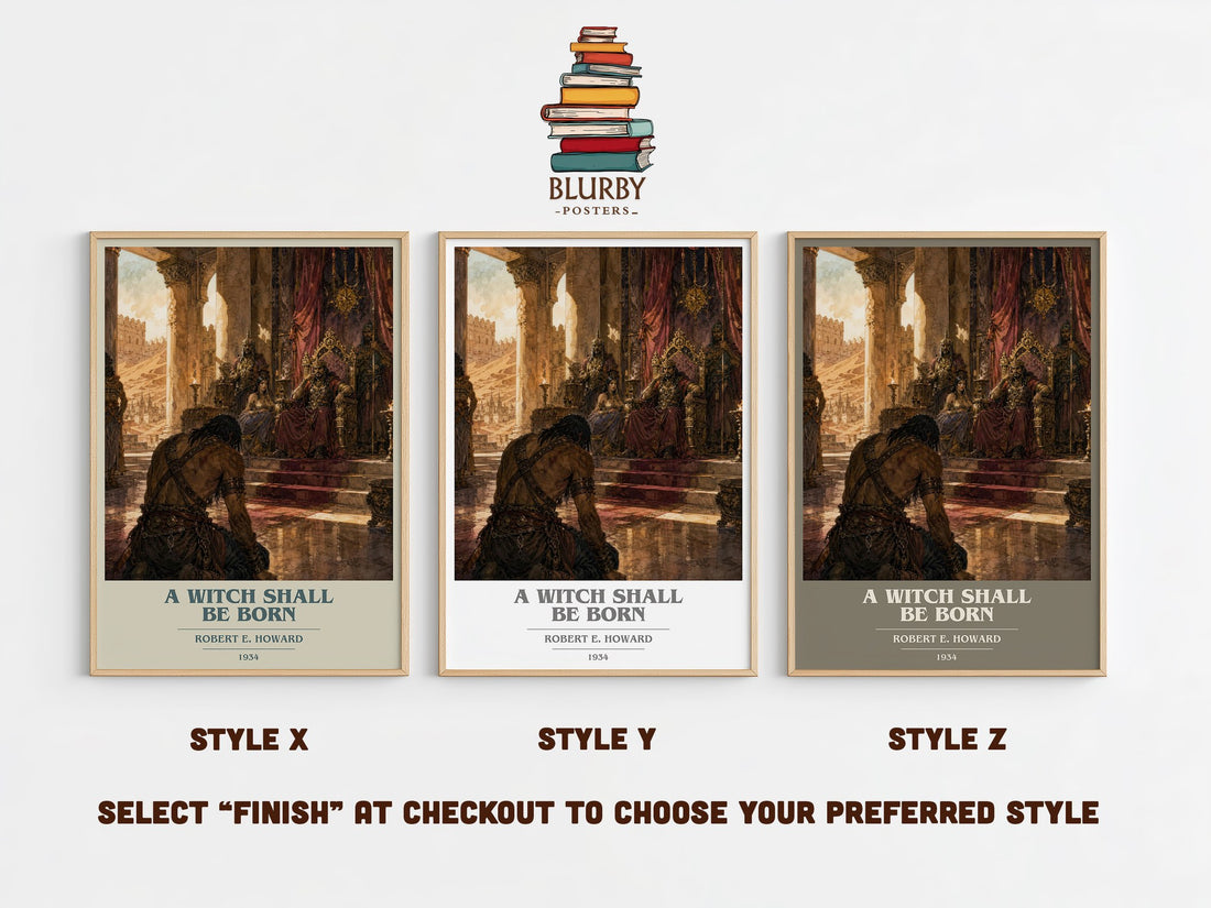 A Witch Shall Be Born book cover print in frame leaning in hallway – fantasy wall art (mockup)