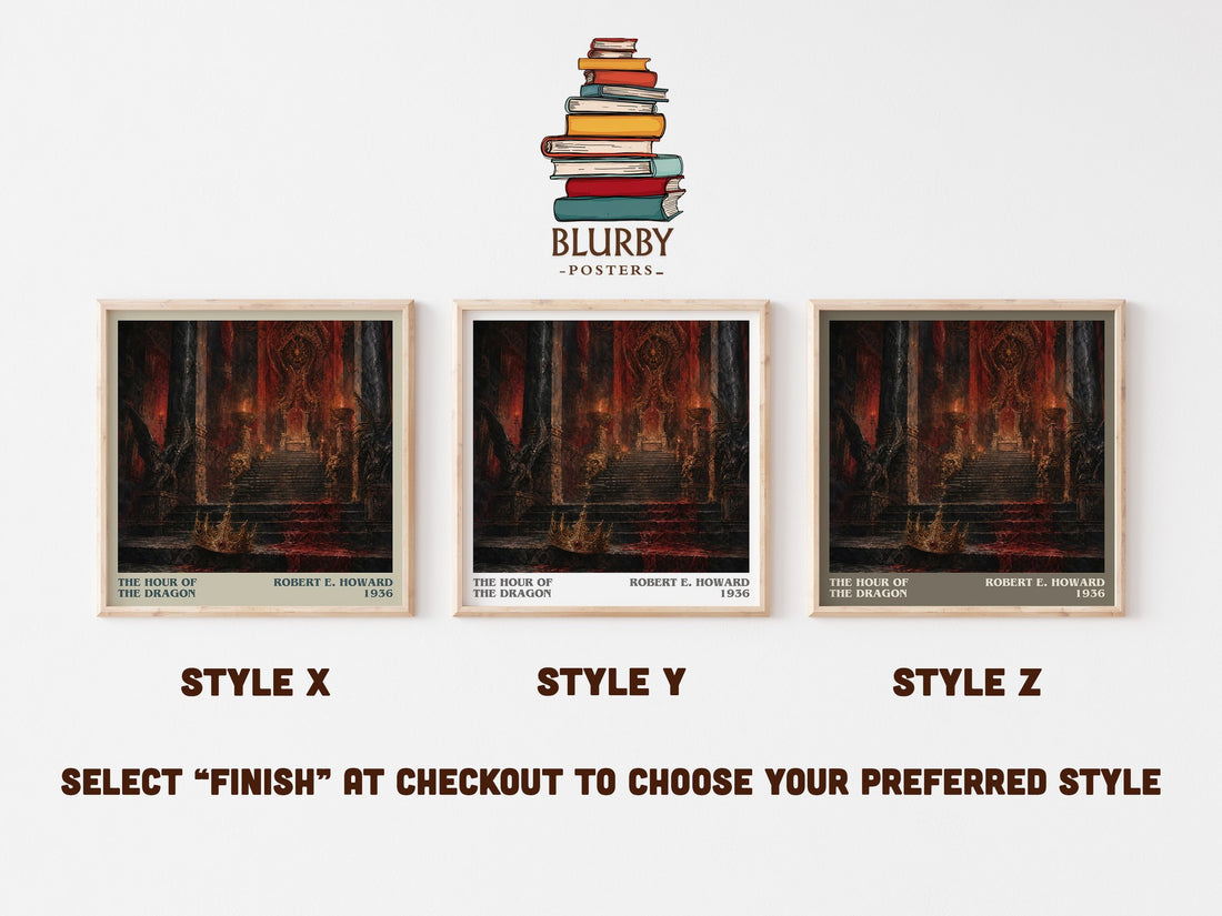 The Hour of the Dragon literary print in frame leaning in hallway – fantasy wall art (mockup)
