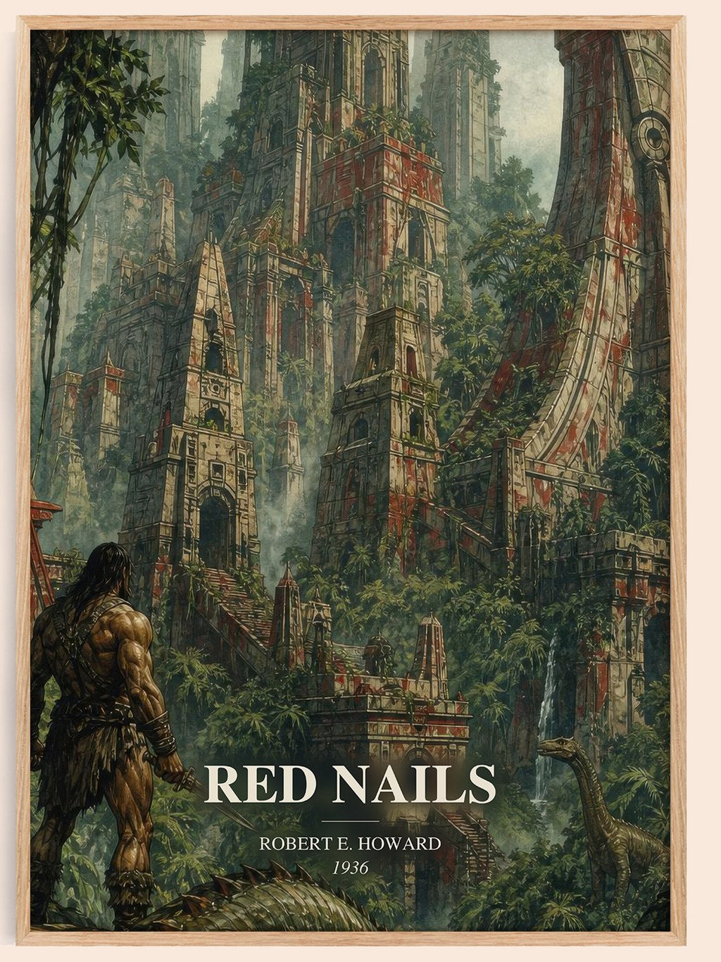 Red Nails watercolour book poster by Robert E. Howard – framed literary art print