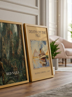 Red Nails watercolour print framed by window – literary home decor