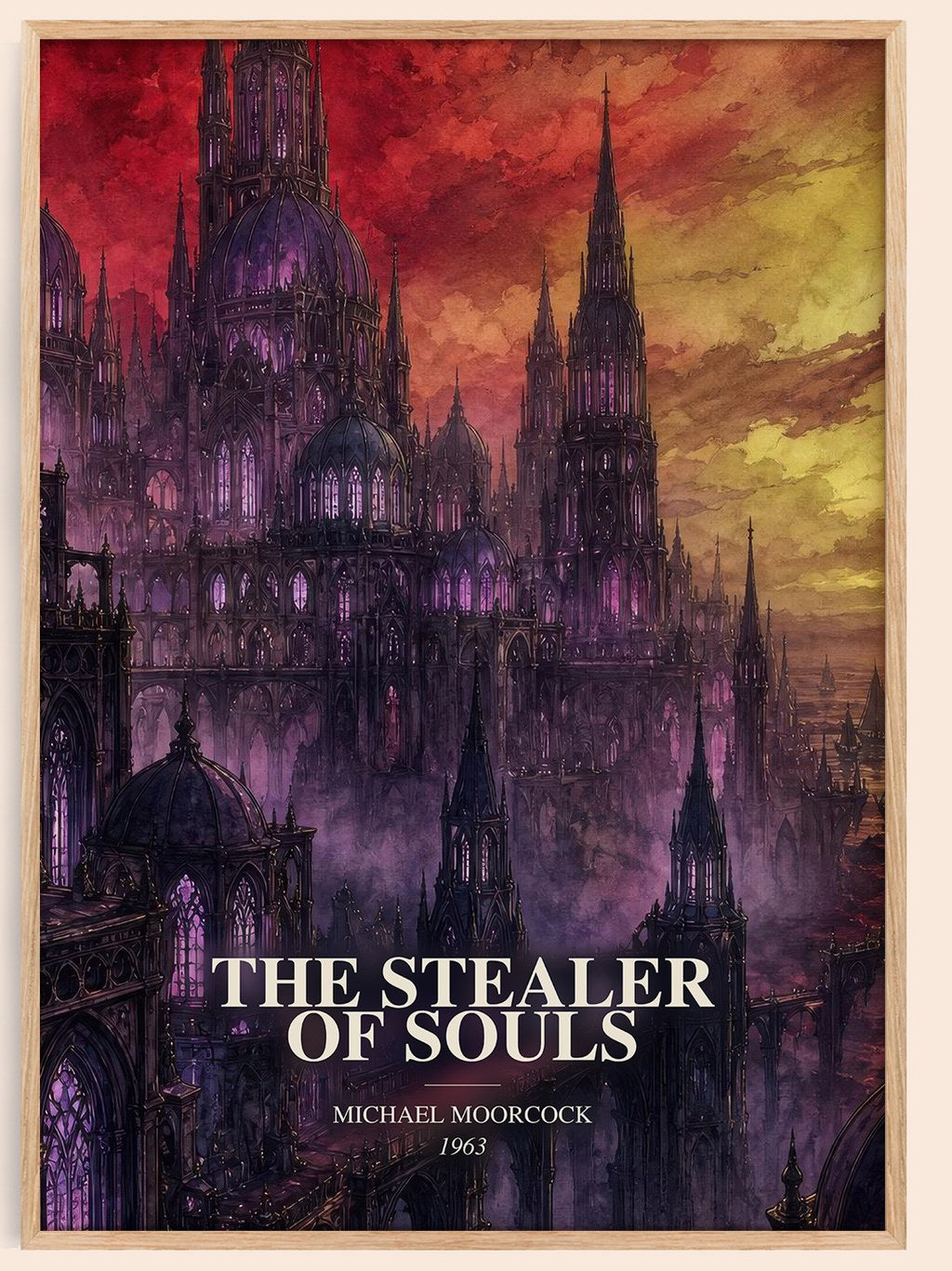 The Stealer of Souls watercolour book poster by Michael Moorcock – framed literary art print