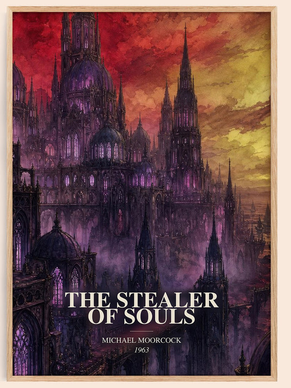 The Stealer of Souls watercolour book poster by Michael Moorcock – framed literary art print