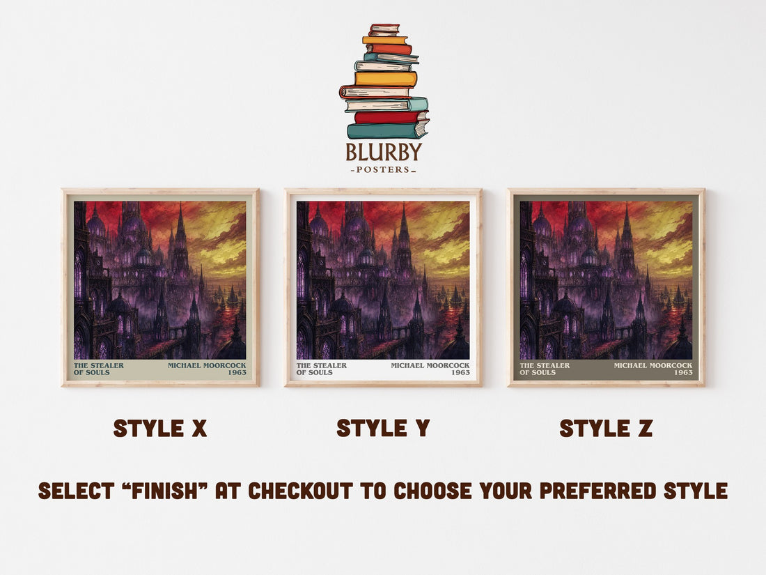 The Stealer of Souls literary print in frame leaning in hallway – fantasy wall art (mockup)
