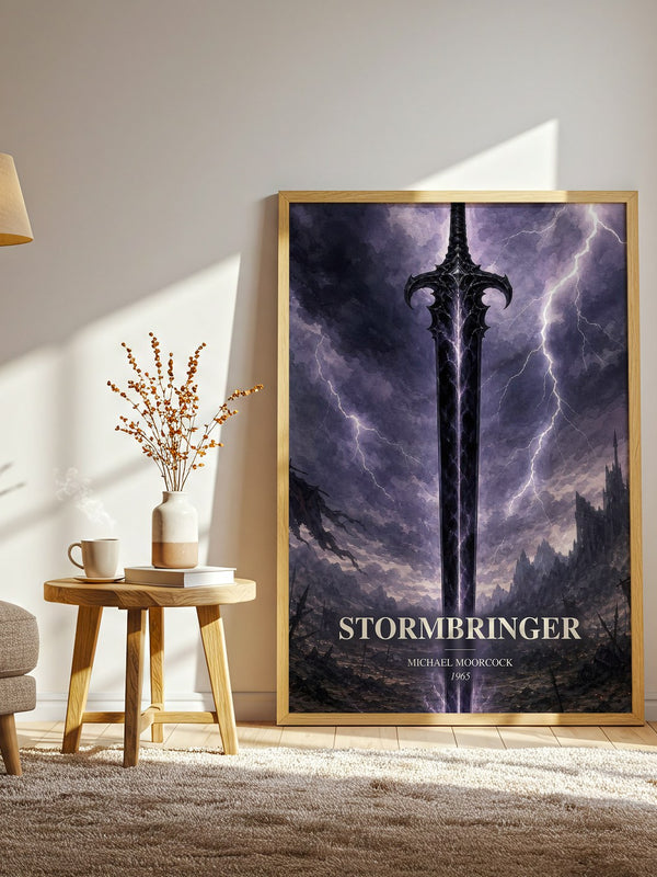 Stormbringer watercolour print in frame leaning in hallway – fantasy wall art