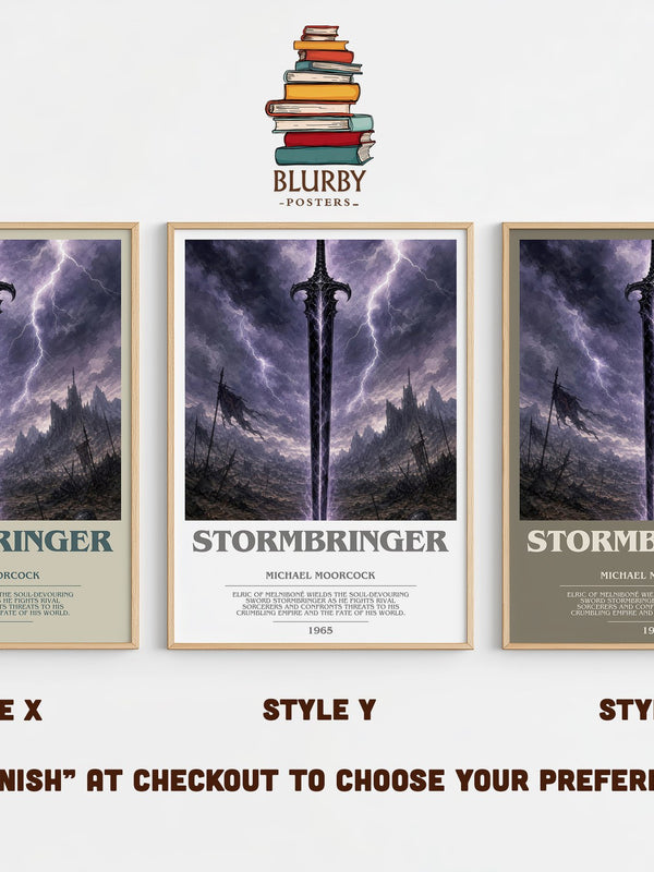 Stormbringer bookish print in frame leaning in hallway – fantasy wall art