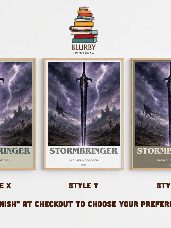Stormbringer book cover print in frame leaning in hallway – fantasy wall art