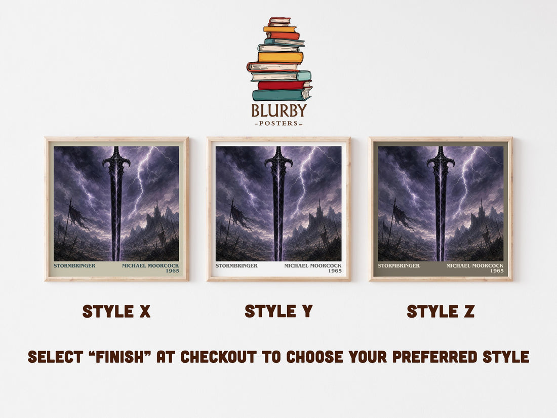 Stormbringer literary print in frame leaning in hallway – fantasy wall art (mockup)