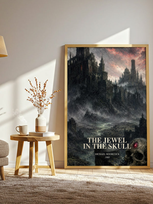 The Jewel in the Skull watercolour print in frame leaning in hallway – sci fi wall art