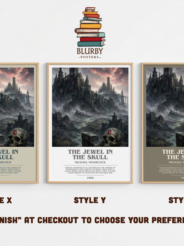 The Jewel in the Skull bookish print in frame leaning in hallway – sci fi wall art