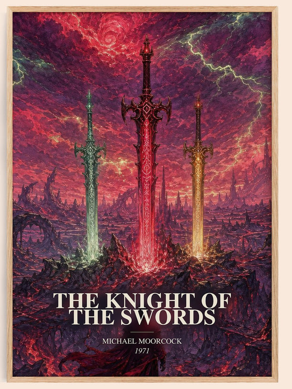 The Knight of the Swords watercolour book poster by Michael Moorcock – framed literary art print