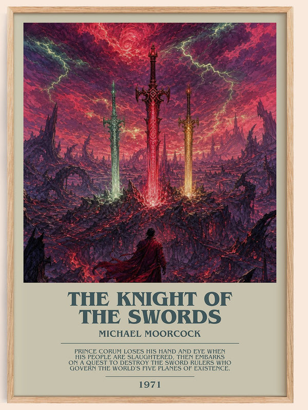 The Knight of the Swords bookish book poster by Michael Moorcock – framed literary art print