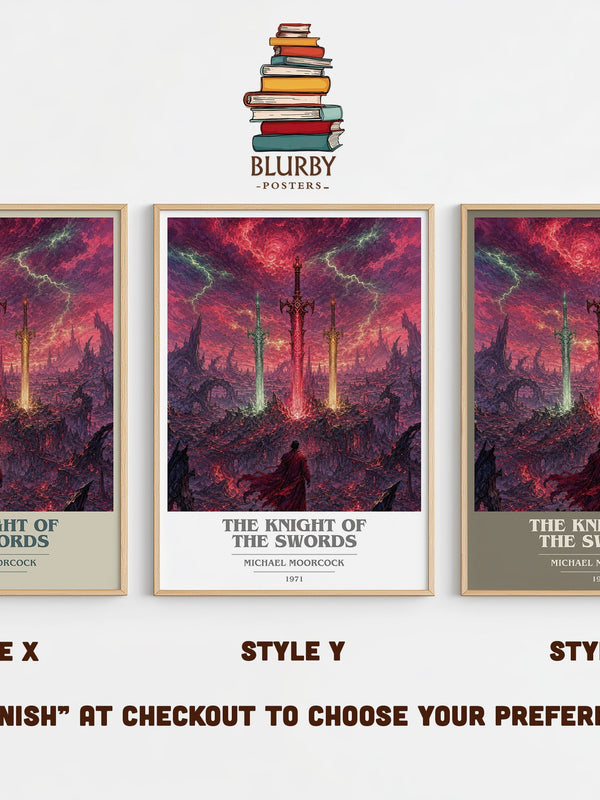 The Knight of the Swords book cover print in frame leaning in hallway – fantasy wall art