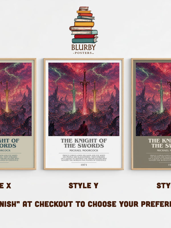 The Knight of the Swords bookish print in frame leaning in hallway – fantasy wall art