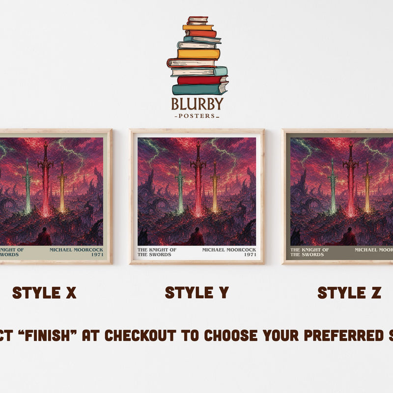 The Knight of the Swords literary print in frame leaning in hallway – fantasy wall art