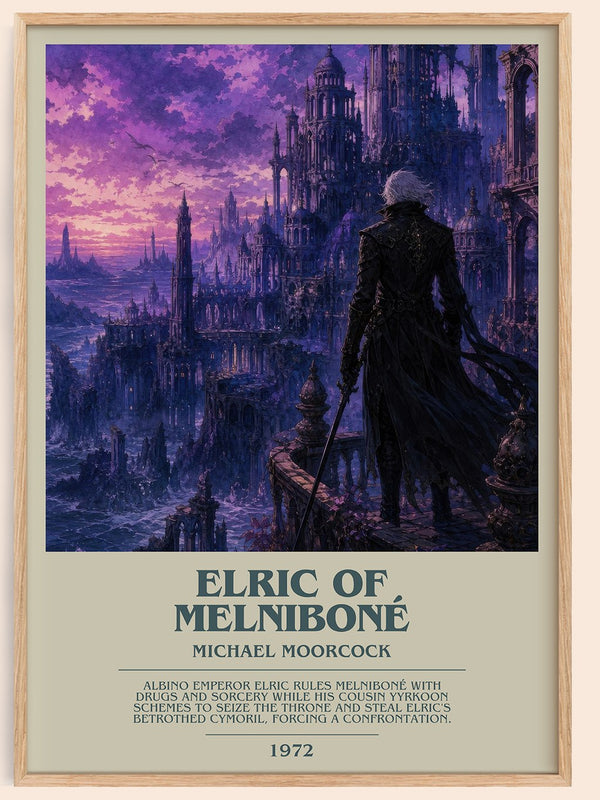Elric of Melniboné bookish book poster by Michael Moorcock – framed literary art print