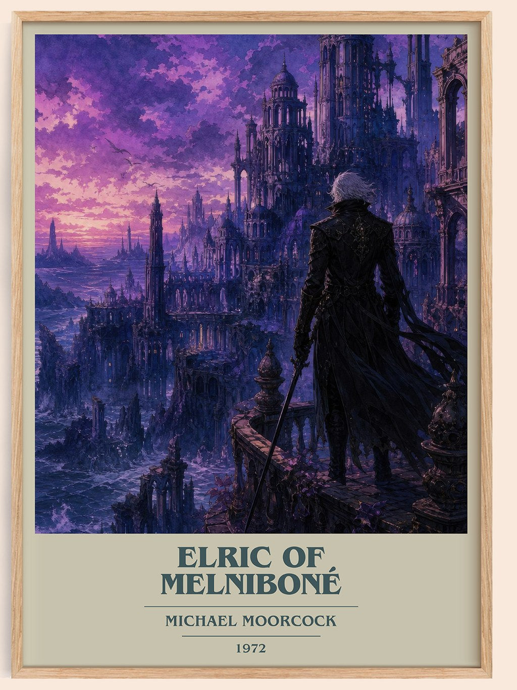Elric of Melniboné book cover book poster by Michael Moorcock – framed literary art print