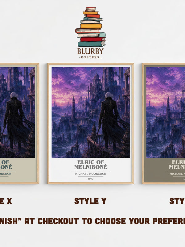 Elric of Melniboné book cover print in frame leaning in hallway – fantasy wall art