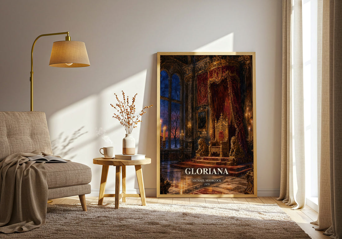 Gloriana watercolour print in frame leaning in hallway – fantasy wall art (mockup)