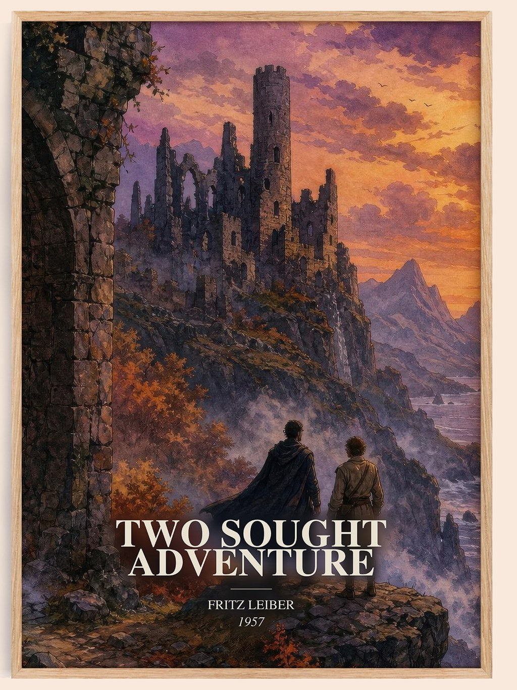 Two Sought Adventure watercolour book poster by Fritz Leiber – framed literary art print