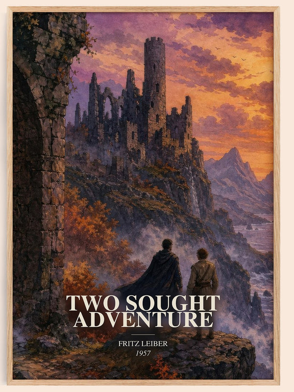 Two Sought Adventure watercolour book poster by Fritz Leiber – framed literary art print
