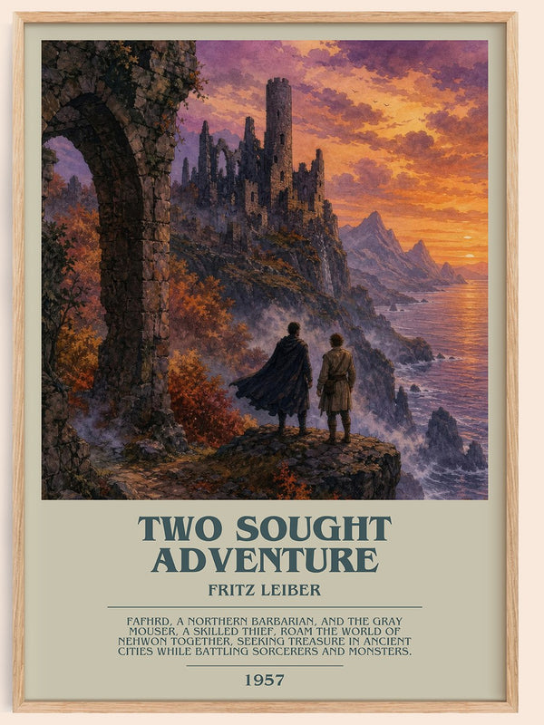 Two Sought Adventure bookish book poster by Fritz Leiber – framed literary art print