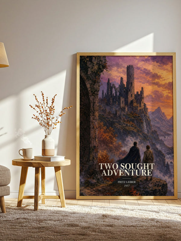Two Sought Adventure watercolour print in frame leaning in hallway – fantasy wall art