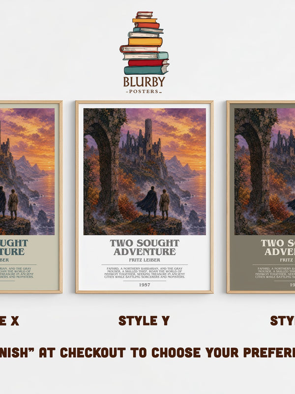 Two Sought Adventure bookish print in frame leaning in hallway – fantasy wall art