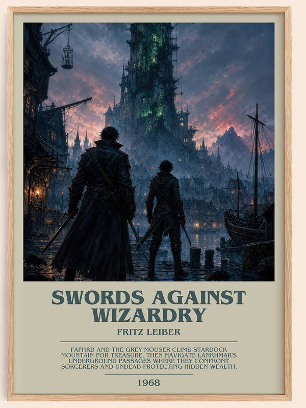 Swords Against Wizardry bookish book poster by Fritz Leiber – framed literary art print