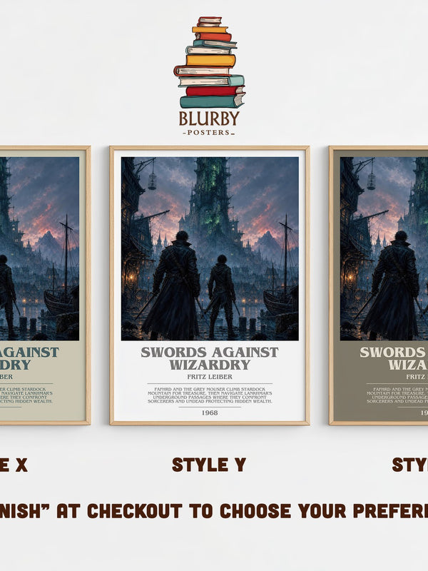 Swords Against Wizardry bookish print in frame leaning in hallway – fantasy wall art
