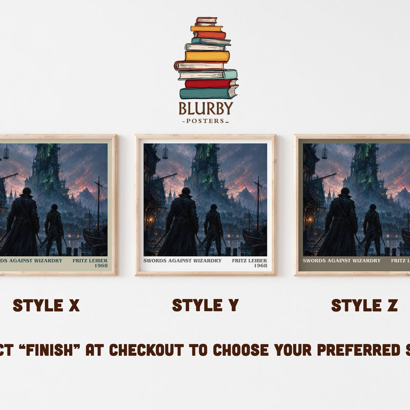 Swords Against Wizardry literary print in frame leaning in hallway – fantasy wall art