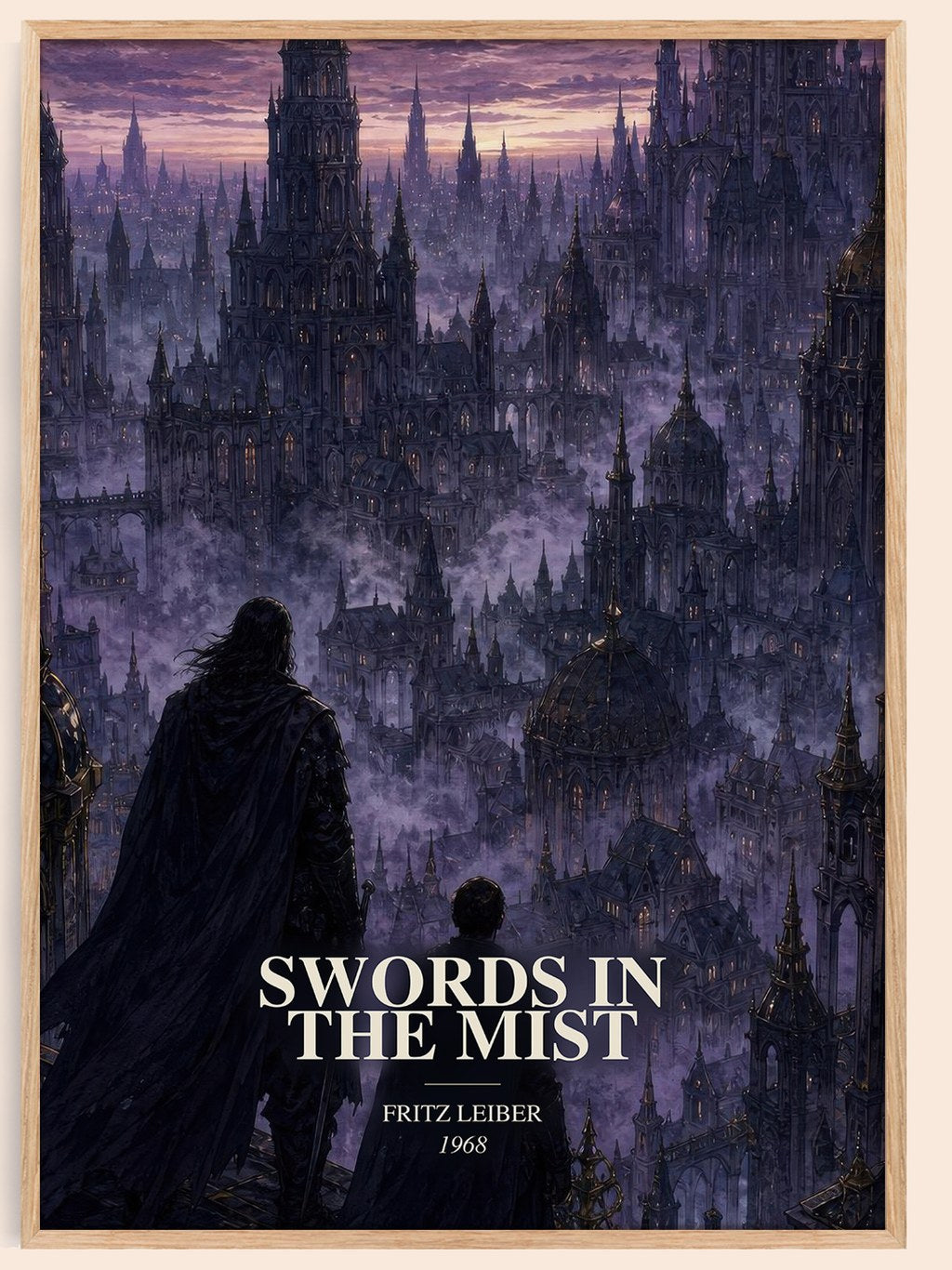 Swords in the Mist watercolour book poster by Fritz Leiber – framed literary art print