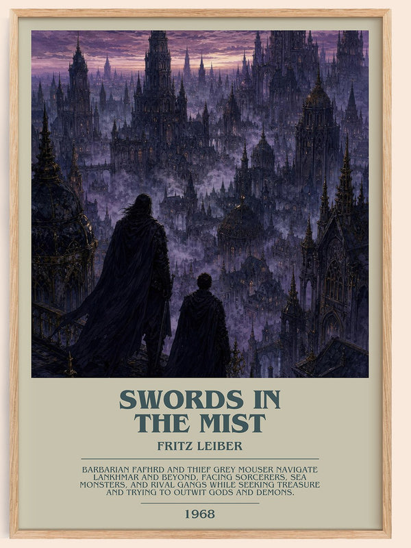 Swords in the Mist bookish book poster by Fritz Leiber – framed literary art print