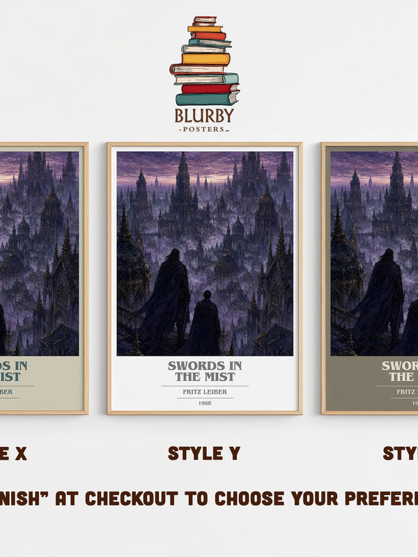 Swords in the Mist book cover print in frame leaning in hallway – fantasy wall art