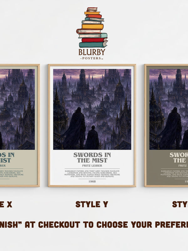 Swords in the Mist bookish print in frame leaning in hallway – fantasy wall art