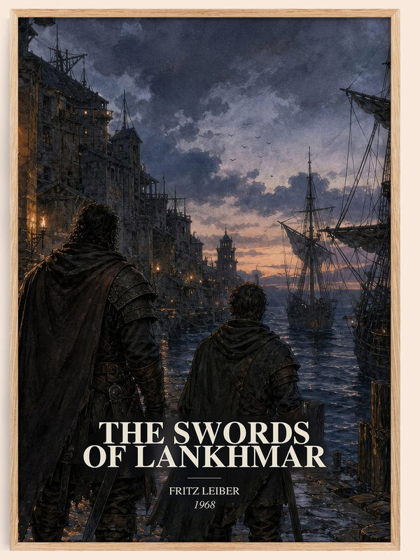 The Swords of Lankhmar watercolour book poster by Fritz Leiber – framed literary art print