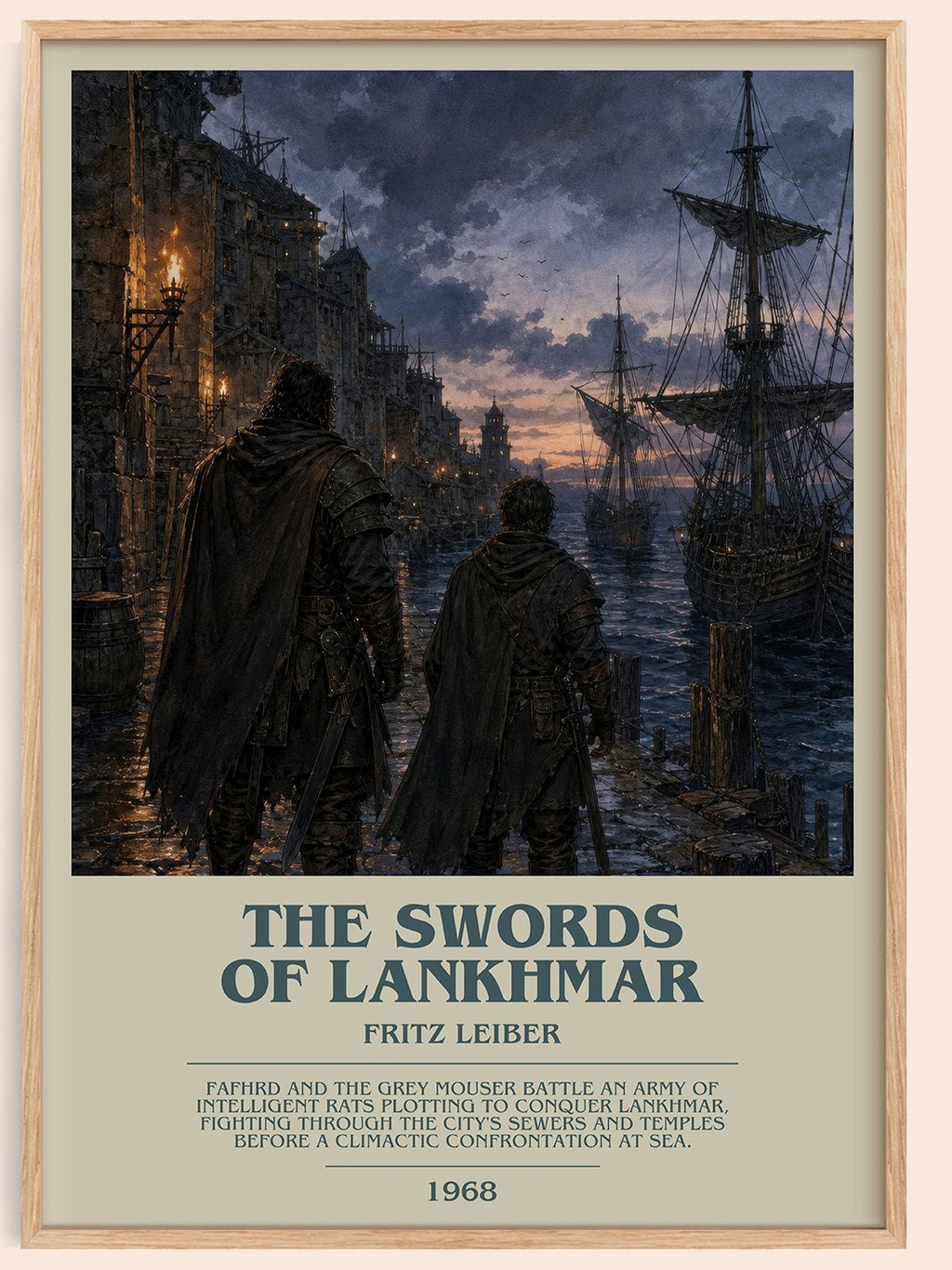 The Swords of Lankhmar bookish book poster by Fritz Leiber – framed literary art print