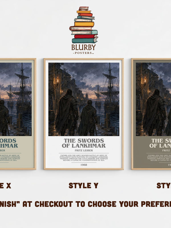 The Swords of Lankhmar bookish print in frame leaning in hallway – fantasy wall art