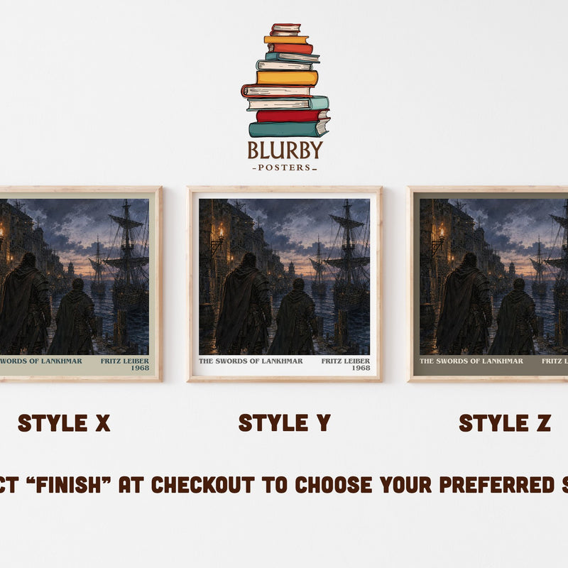 The Swords of Lankhmar literary print in frame leaning in hallway – fantasy wall art