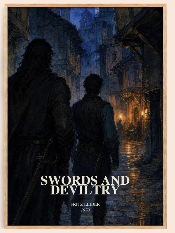 Swords and Deviltry watercolour book poster by Fritz Leiber – framed literary art print