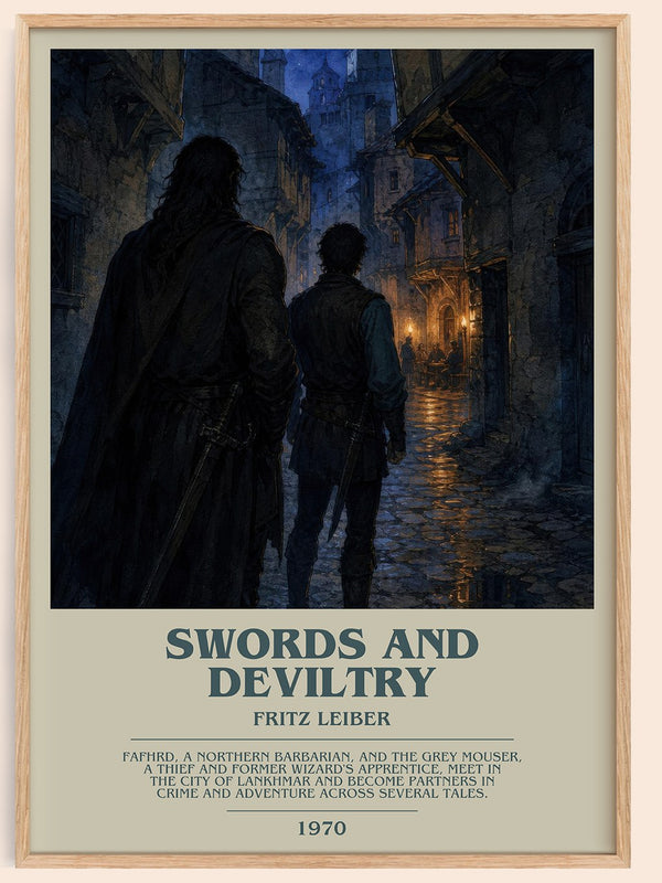 Swords and Deviltry bookish book poster by Fritz Leiber – framed literary art print