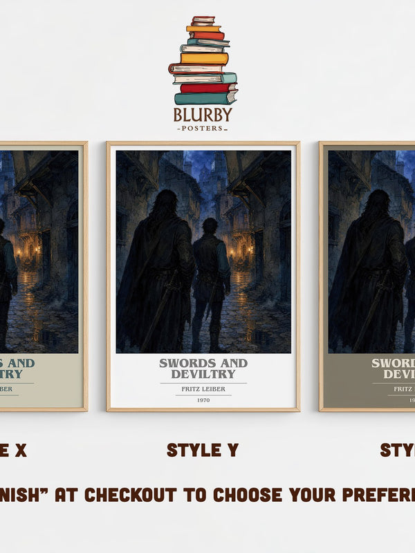 Swords and Deviltry book cover print in frame leaning in hallway – fantasy wall art