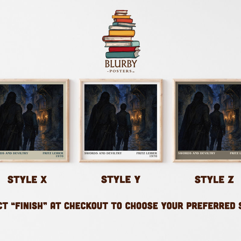 Swords and Deviltry literary print in frame leaning in hallway – fantasy wall art