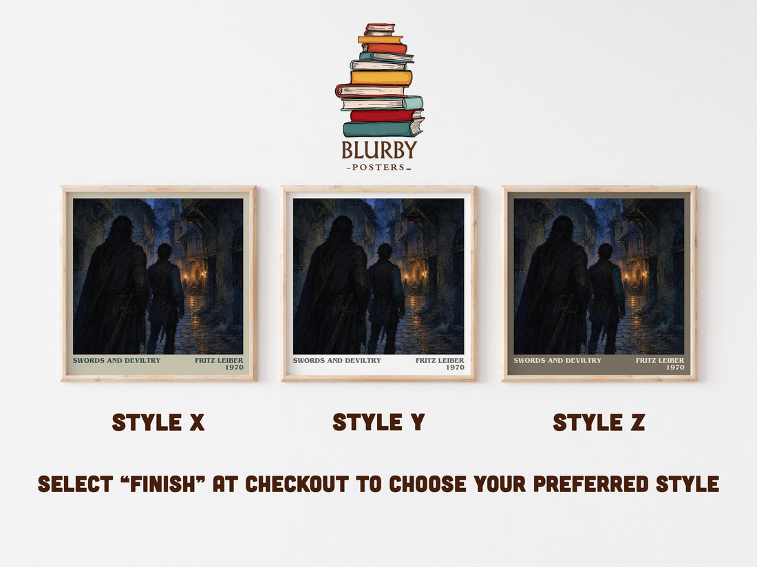 Swords and Deviltry literary print in frame leaning in hallway – fantasy wall art (mockup)