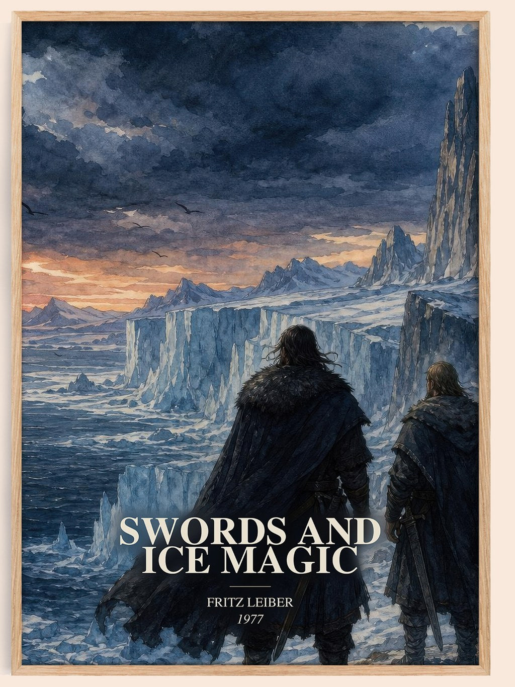 Swords and Ice Magic watercolour book poster by Fritz Leiber – framed literary art print
