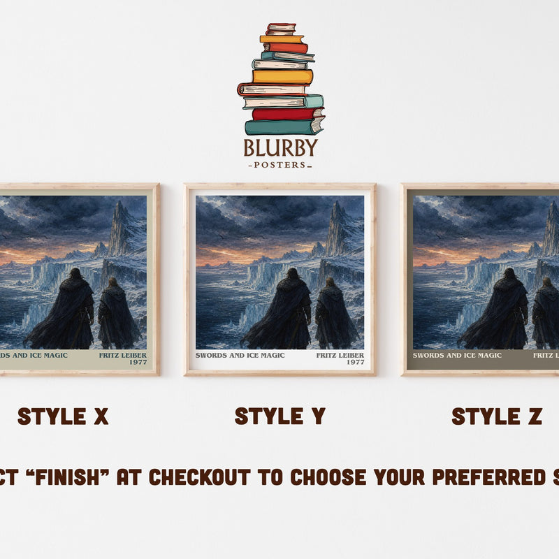 Swords and Ice Magic literary print in frame leaning in hallway – fantasy wall art