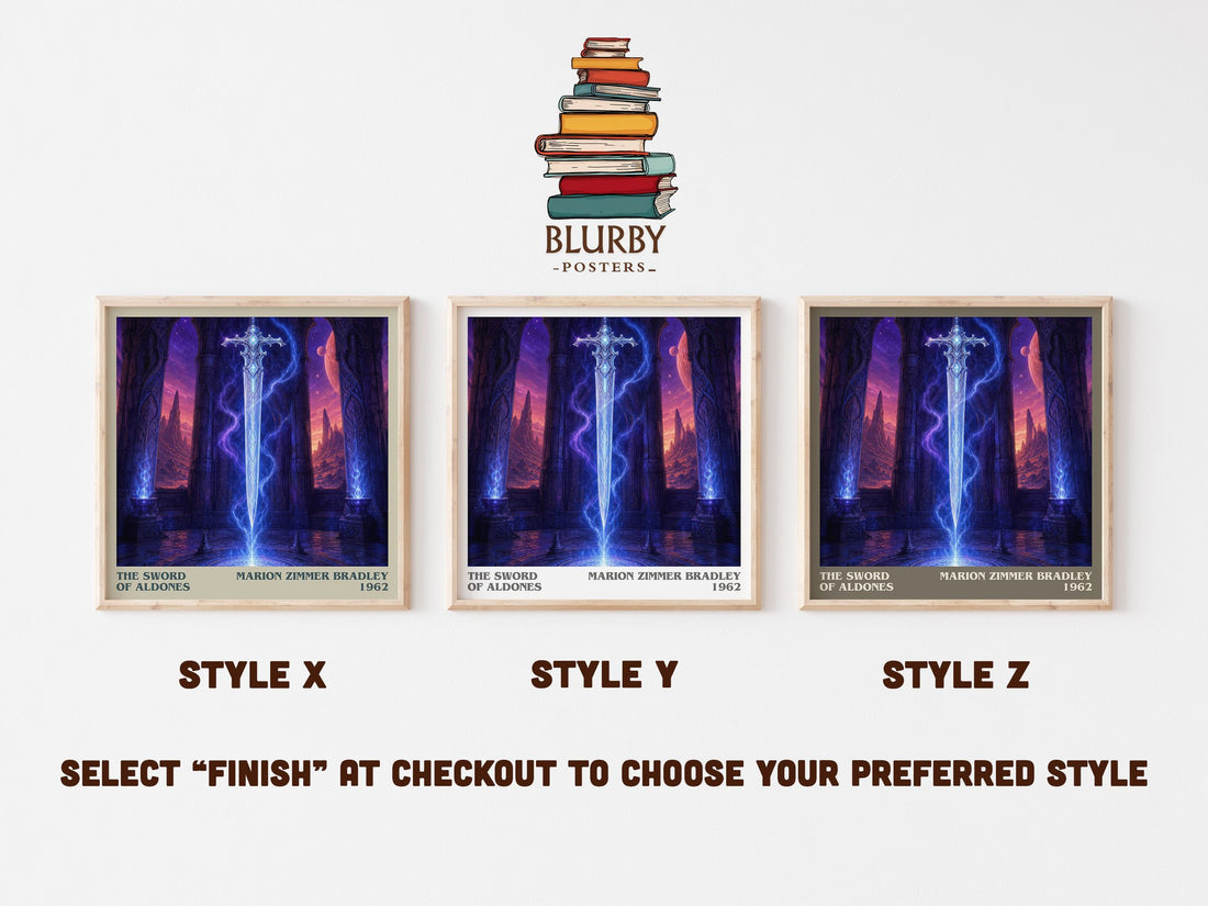 The Sword of Aldones literary print in frame leaning in hallway – sci fi wall art (mockup)
