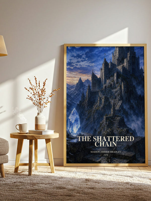 The Shattered Chain watercolour print in frame leaning in hallway – fantasy wall art